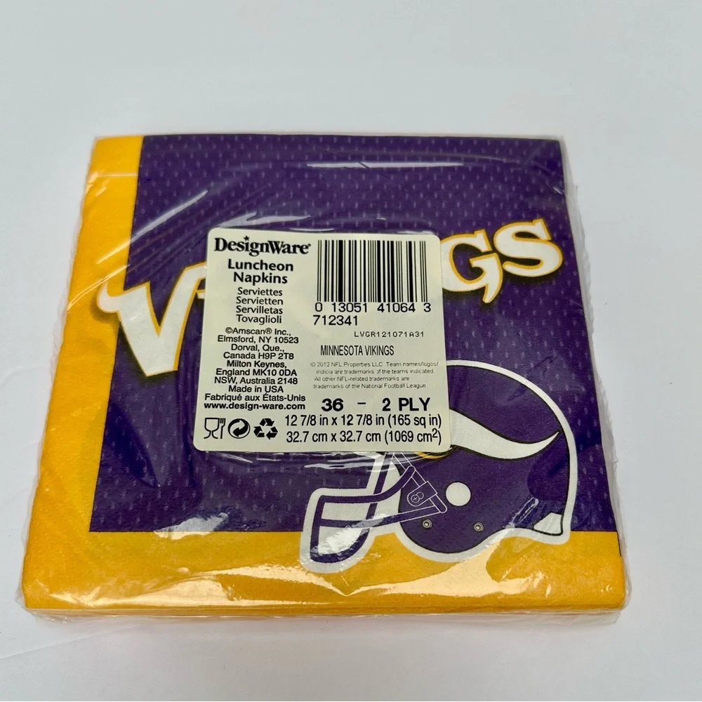 Vikings Paper Napkins Purple Yellow Football Party 2 Packs Skol Fast Ship